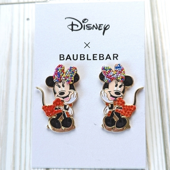 Baublebar Disney Minnie Mouse Birthday Charm Sprinkle & Rhinestone Earrings NWT - Picture 1 of 4